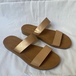 Grace and Lace double strap nude slides/sandals, size 9